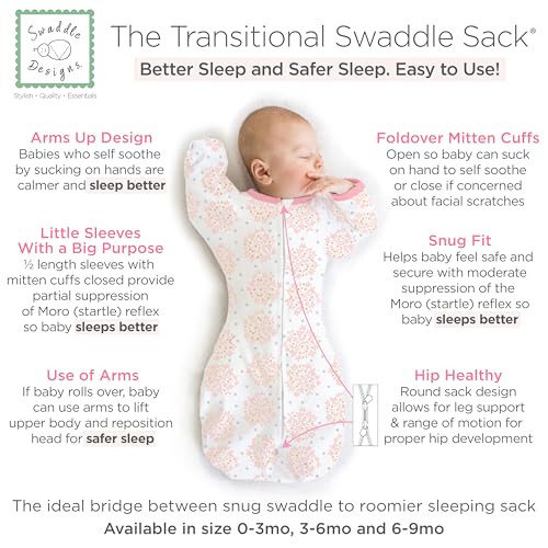 SwaddleDesigns Transitional Swaddle Sack, Arms Up Half-Length Sleeves & Mitten Cuffs, Swaddle for Newborn Transition to Baby Sleep Sack Wearable Blan