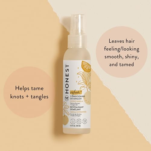 The Honest Company Conditioning Hair Detangler, Tear-Free, Hypoallergenic, Leave-In Conditioner and Fortifying Spray, Citrus Vanilla Refresh, 4 fl oz