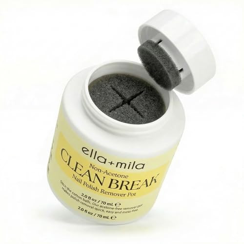 ella+mila Clean Break Non-Acetone Nail Polish Remover Pot - Acetone Free Gentle Polish Remover Dip Jar with Sponge for Fingers & Toes - Travel Size,
