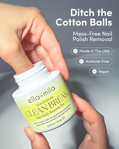 ella+mila Clean Break Non-Acetone Nail Polish Remover Pot - Acetone Free Gentle Polish Remover Dip Jar with Sponge for Fingers & Toes - Travel Size,