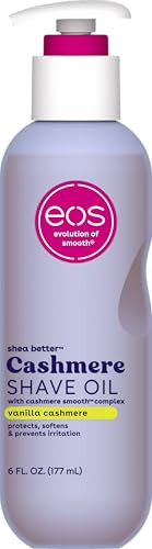 eos Cashmere Shave Oil  Vanilla Cashmere, Moisturizing Shave Oil with Shea Butter & Glycerin, Helps Prevents Irritation & Razor Burn, Vegan, 6 fl oz