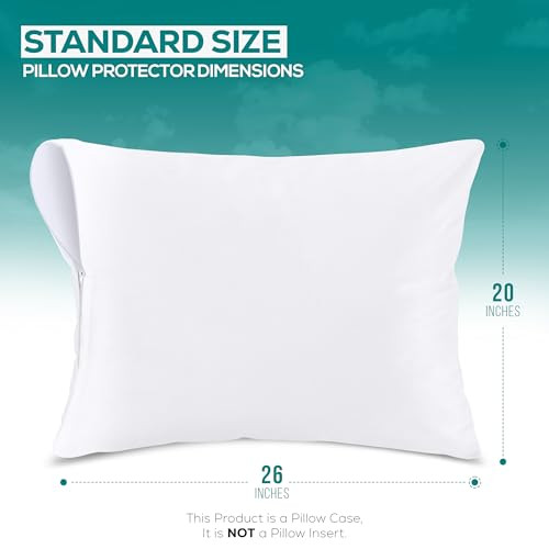 Set of 4 Pillow Protectors with Zipper Standard Size, Bed Bug and Dust Mite Proof Pillow Covers, Ultra Soft Pillow Encasements, Moisture Wicking and