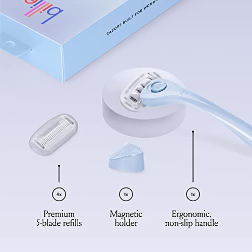 Billie Razors for Women Shave Kit  Womens Razor + 4 x 5-Blade Razor Refills + Magnetic Holder  Cool Blue