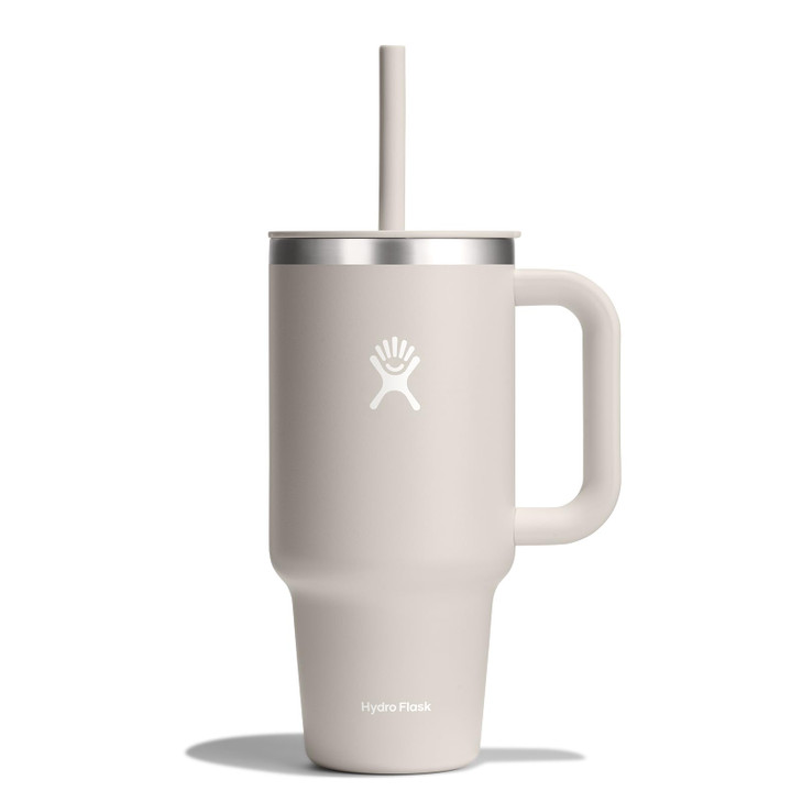 Hydro Flask Travel Tumbler with Handle, Lid and Straw - Insulated Stainless Steel in 32 Oz Oat Tan