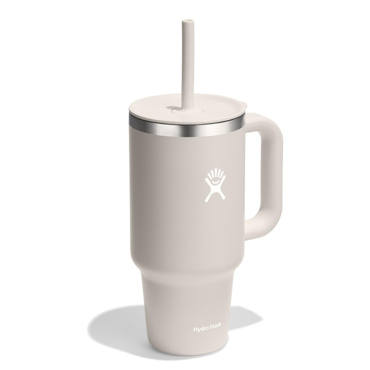 Hydro Flask Travel Tumbler with Handle, Lid and Straw - Insulated Stainless Steel in 32 Oz Oat Tan