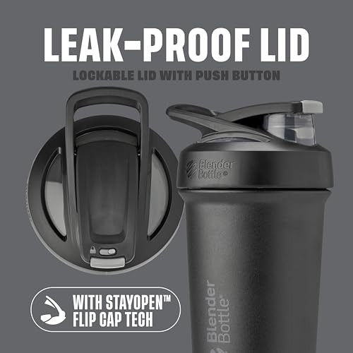 BlenderBottle Sport Sleek Shaker Cup Insulated Stainless Steel Water Bottle with Wire Whisk, 25-Ounce, Black