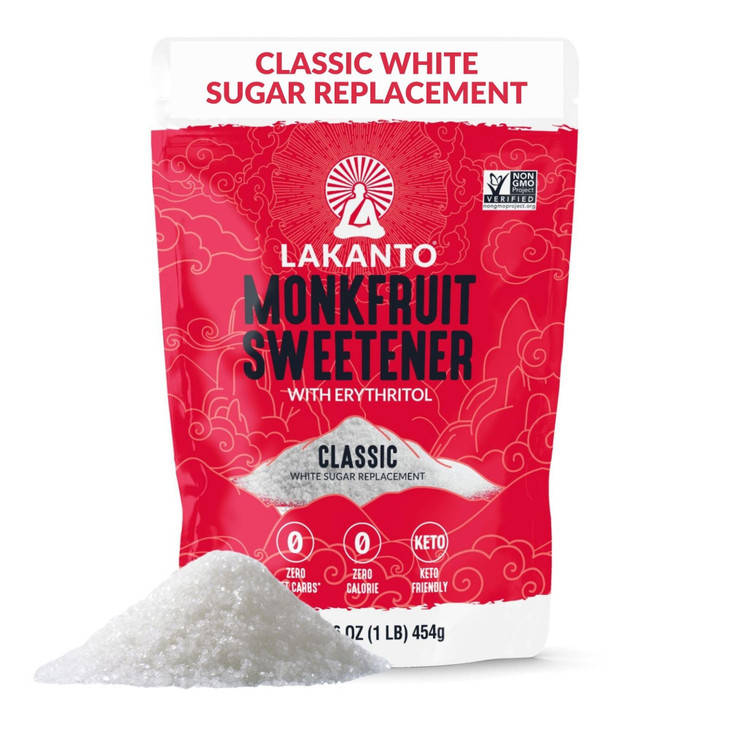 Lakanto Monk Fruit Sweetener With Erythritol, White Sugar Substitute From Monk Fruit Extract, Classic White Sugar Replacement for Baking, Coffee & Te