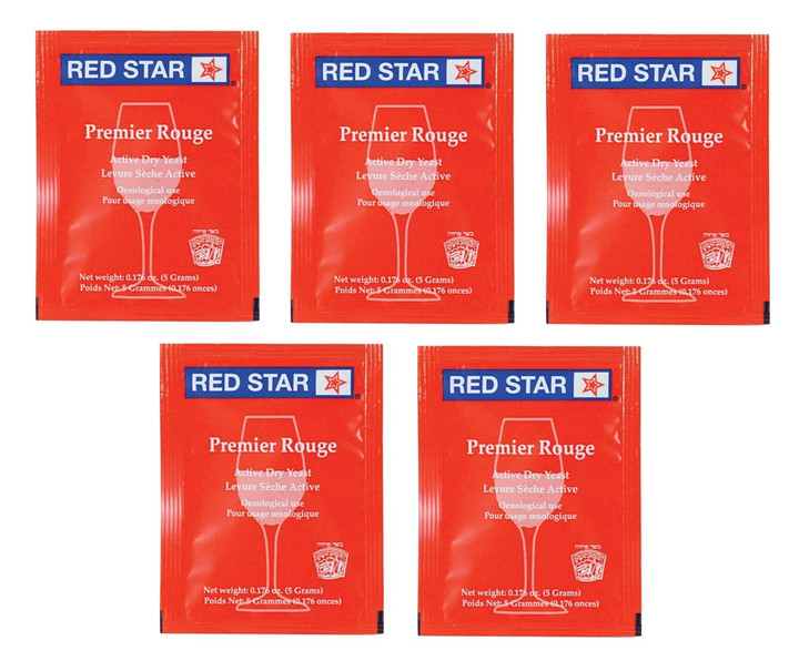 Red Star Premier Rouge Wine Yeast - Pack of 5 - With North Mountain Supply Freshness Guarantee