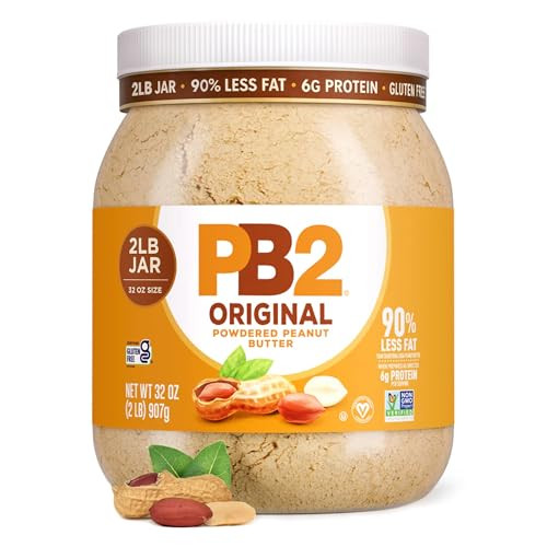 PB2 Original Powdered Peanut Butter - [32 Ounce Jar] 6g of Protein, 90% Less Fat, Certified Gluten Free, Only 60 Calories per Serving, Perfect for Pr