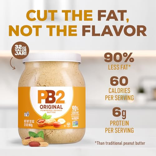 PB2 Original Powdered Peanut Butter - [32 Ounce Jar] 6g of Protein, 90% Less Fat, Certified Gluten Free, Only 60 Calories per Serving, Perfect for Pr