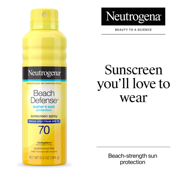 Neutrogena Beach Defense Sunscreen Spray SPF 70 - Broad Spectrum Sun Protection for Face & Body, Water-Resistant Sunscreen Formula, Lightweight & Fas