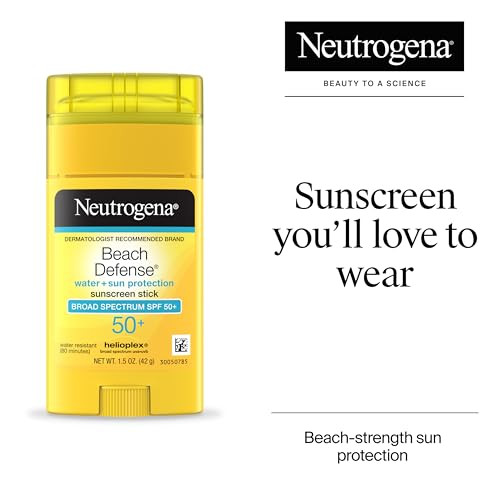 Neutrogena Beach Defense Sunscreen Stick SPF 50, Broad Spectrum Sun Protection for Face & Body, Water-Resistant, Non-Greasy Formula, Travel Size for