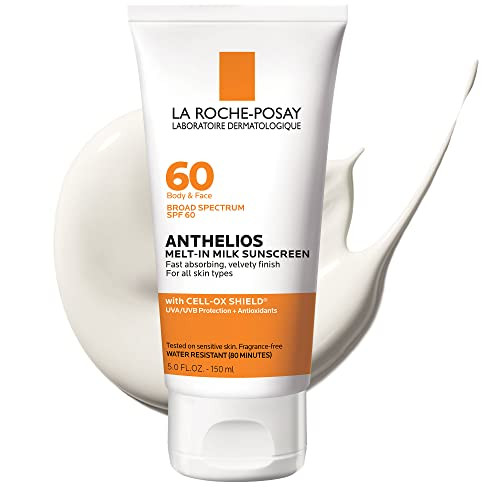 La Roche-Posay Anthelios Melt-In Milk Sunscreen SPF 60, Sunscreen For Body & Face, Broad Spectrum SPF + Antioxidants, Oil Free, Lightweight & Fast Ab