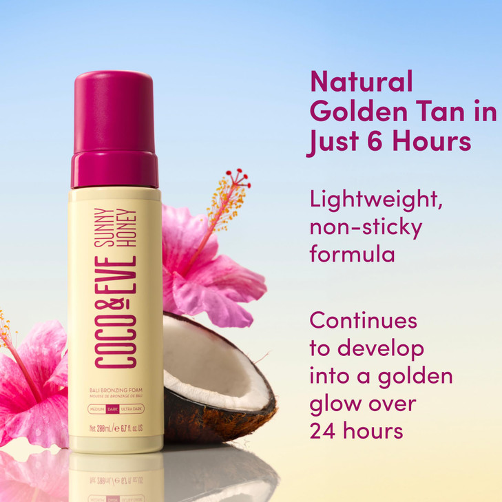 Coco & Eve Sunny Honey Self Tanner Foam - (Medium) Fast Drying, Streak-Free Sunless Tanning Mousse, Tropically Scented Lightweight Natural Looking Ta