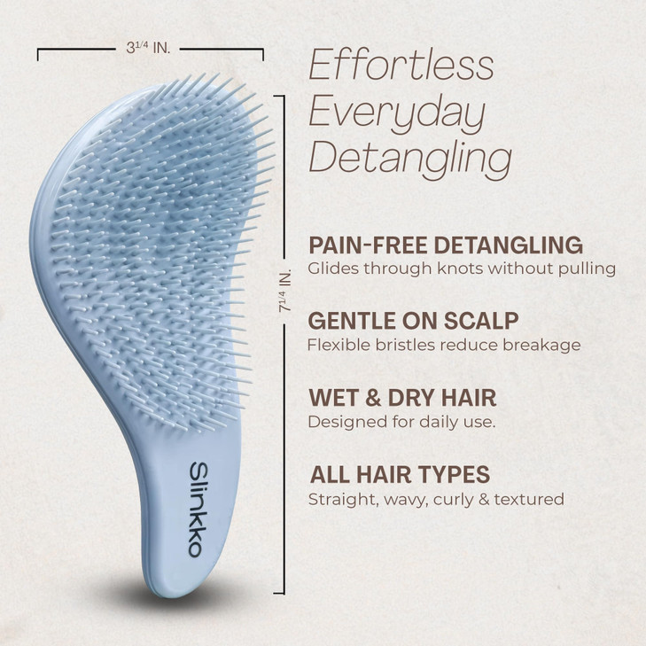 SLINKKO Wave Detangling Brush for Wet & Dry Hair, Dual Flexible Bristles, Anti-Breakage Hair Brush for Curly, Thick & Fine Hair, Women & Kids - Mist