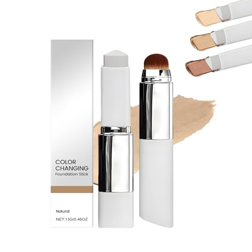Color Changing Foundation Stick- Korean Color-Changing Foundation Stick with Volufiline - Medium to Full Coverage Dewy Finish Base Makeup - Dual-Ende