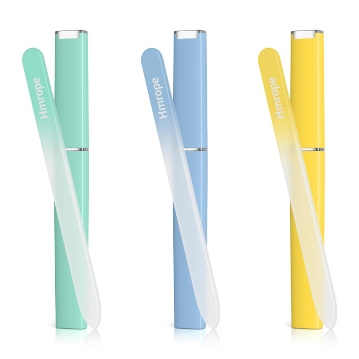 Hmrope 3 Pack Crystal Glass Nail File with Case, Professional Nano Glass Nail Files for Natural Nails, Etched Nail Filer Double-Sided Fingernail File