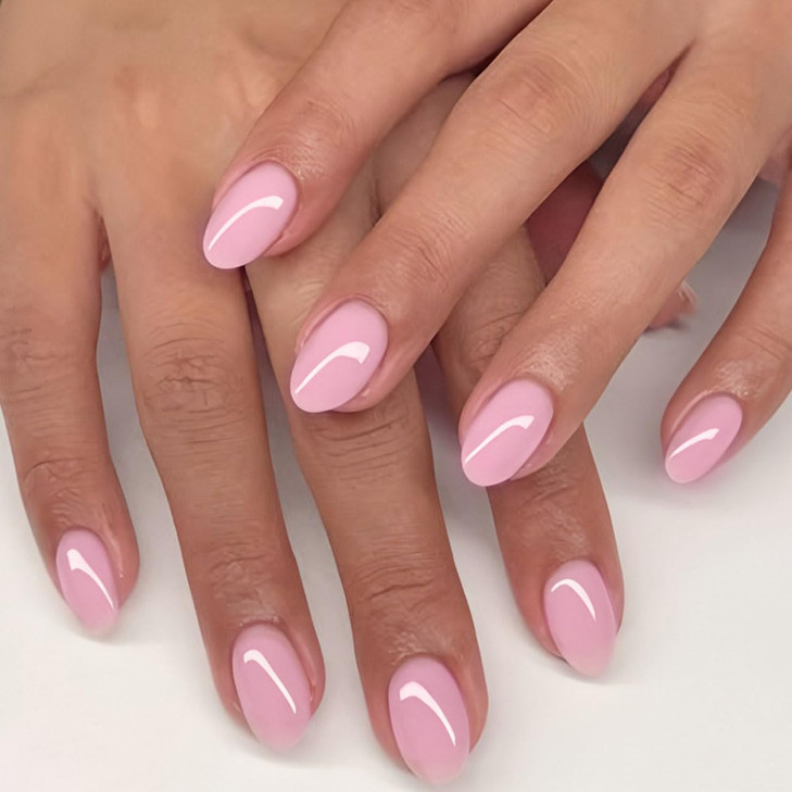 Soft Pink Press on Nails Short Oval Fake Nails with Solid Color Design,Reusable Artificial Nails,Easy Apply Full Cover Stick on Nails for Women Manic