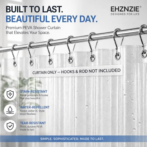 EHZNZIE Crystal Clear Shower Curtain Liner 72x72, PEVA Waterproof Bath Curtain, No Chemical Smell, 3 Weighted Magnets, Durable with Rustproof Metal G