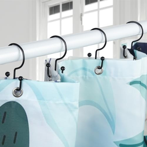 Goowin Shower Curtain Hooks, 12 Pcs Shower Curtain Rings, Durable Rust Proof Black Shower Curtain Hooks, Shower Rings for Curtain, Double Glide Showe