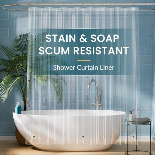 Titanker Clear Shower Curtain Liner, Plastic Shower Liner PEVA 72 x 72 Lightweight Waterproof Shower Curtains for Bathroom with Magnets and Rustproof