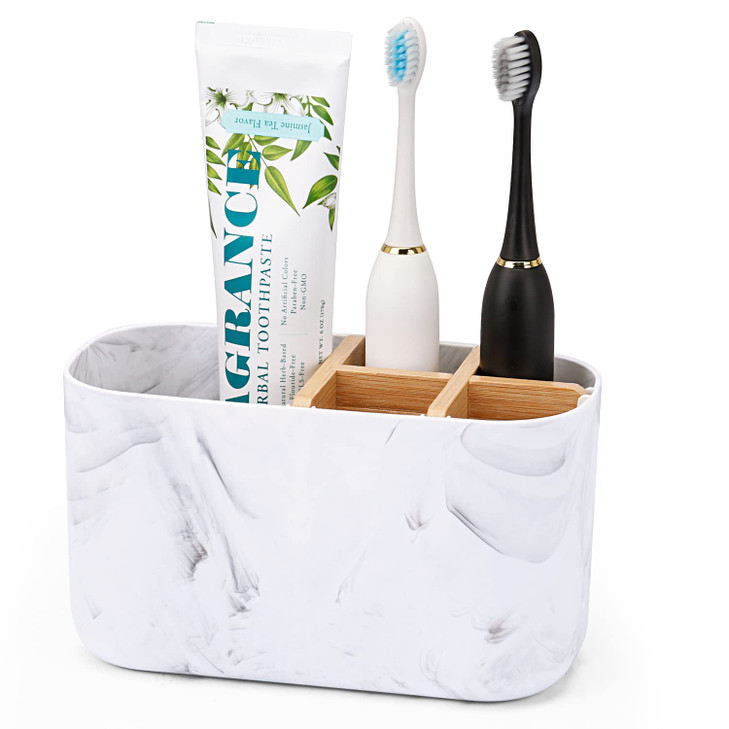 GFWARE Toothbrush Holders for Bathrooms, 5 Slots Bamboo Toothbrush Holder Kids Electric Toothbrush Holder and Toothpaste Holder for Bathroom Countert