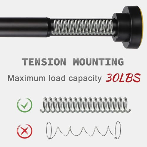 Thestoa Shower Curtain Rod Adjustable 43-78 inch, 1"Diameter Spring Tension Curtain Rod No Drill, Anti-Rust Non-Slip Shower Rod, Black Shower Curtain