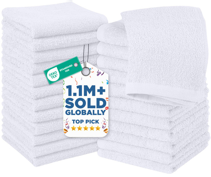 DAN RIVER 24 Pack Wash Cloths for Showering [12x12] - 100% Cotton Washcloths Premium Quality Flannel Face Cloths for Bathroom, Highly Absorbent and S