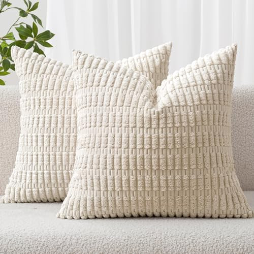 MIULEE Pack of 2 Corduroy Decorative Throw Pillow Covers 18x18 Inch Soft Boho Striped Pillow Covers Modern Farmhouse Home Decor for Sofa Living Room