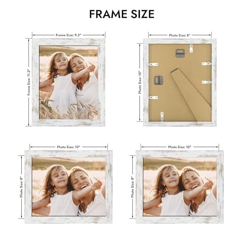 Hongkee 8x10 Picture Frame, Made of Real Glass and Wooden Frame, Horizontal and Vertical Display for Wall or Tabletop (Distressed White, 1 Pack)