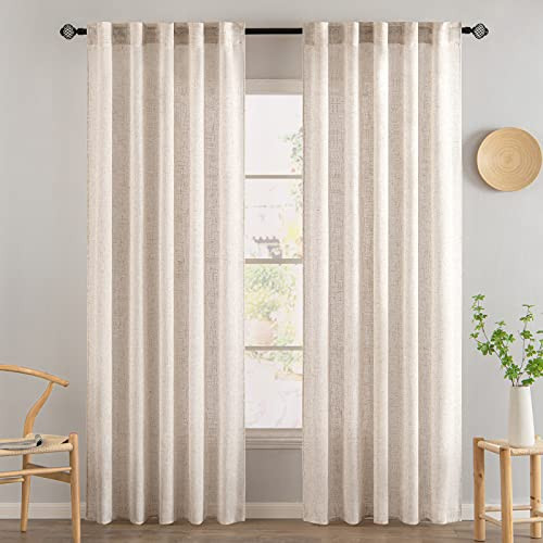 MIULEE Natural White Linen Curtains 84 Inch Long for Bedroom Living Room, Soft Thick Linen Textured Window Drapes Semi Sheer Light Filtering Rod Pock