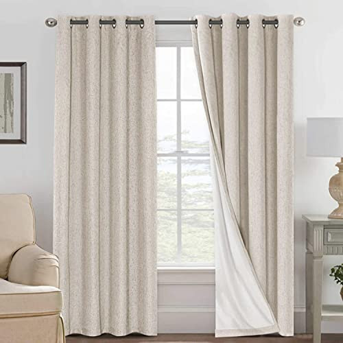 H.VERSAILTEX Linen 100% Blackout Curtains for Bedroom Full Light Blocking Curtains, Textured Window Curtain for Living Room 84 inch Grommet, Energy E