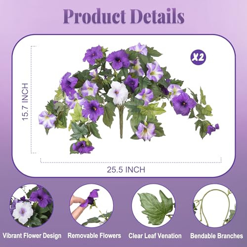 Ammyoo Artificial Fake Flowers Plants for Outdoor Decoration, 2PCS Faux Petunias Silk Flower UV Resistant No Fade for Home Outside Garden Balcony Yar