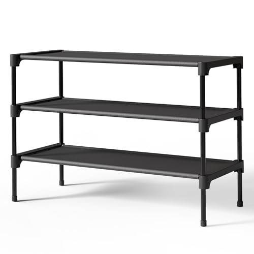 Kitsure Shoe Rack - Non-Woven Shoe Rack Shelf, Shoe Organizer for Closet, Entryway, Garage & Corridor, Stackable Shoe Shelves, 27.5" Wide - 3 Tier, B