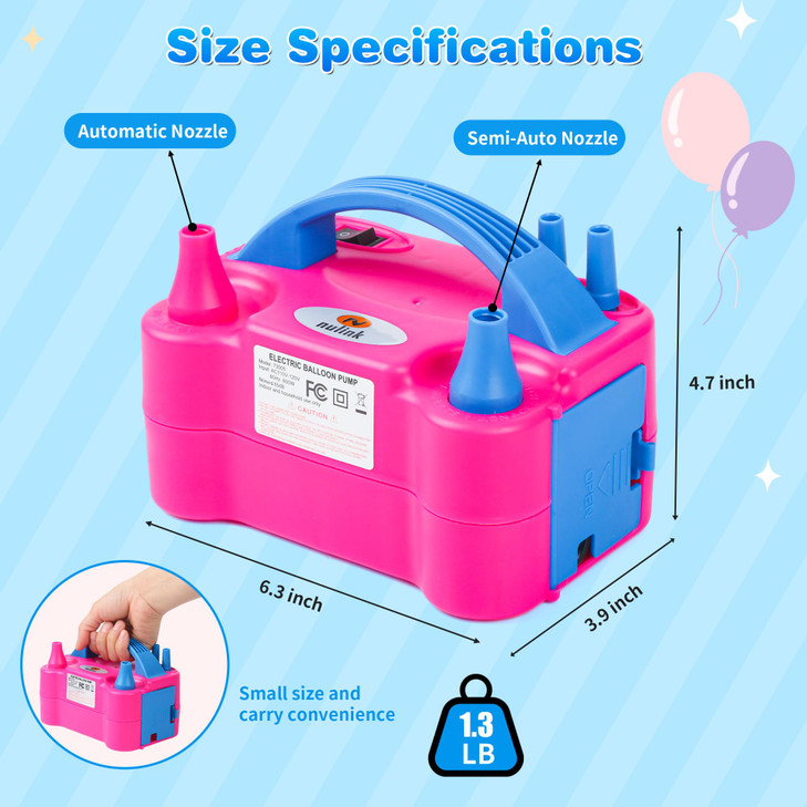 NuLink Electric Portable Dual Nozzle Balloon Blower Pump Inflation for Decoration, Party, Sport [110V~120V, 600W, Rose Red]