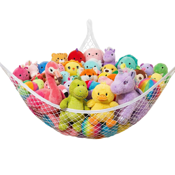 Stuffed Animal Net Hammock for Plushie Toys, Stuffed Animal Hammock Corner for Kids' Room Decor, Ideas for Organizing Stuffy Collection, 1 Pack, Whit