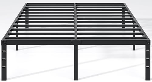 NEW JETO Metal Bed Frame,Queen Size Bed Frame with Storage Space,Heavy Duty Sturdy Mattress Foundation,Easy Assembly,No Box Spring Needed, Black,14 I