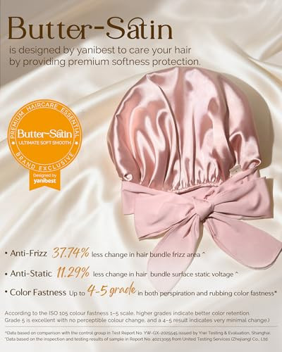 YANIBEST Adjustable Satin Bonnet for Sleeping Women Double Layer Hair Wrap Reduce Friction Prevent Frizz Natural Curly Hair, Blush Pink