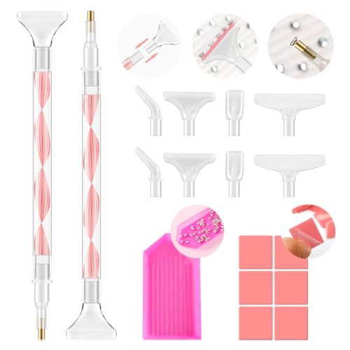 Rhinestone Picker Tool Kit: 2Pcs Rhinestone Picker Handle, Dual-Ended Rhinestones Applicator Dotting Pen with 12 Upgraded Plastic Replacement Tips, C