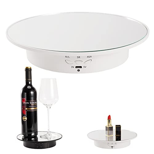 7.87'' Rotating Display Stand Motorized Rotating Display Stand, 22 lbs Load Rotating Platform with Mirror Cover, Rotating Stand with USB Charging Por