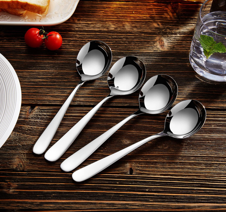 KEAWELL Premium 7" Louise Soup Spoons, 18/10 Stainless Steel, Dishwasher Safe (4)