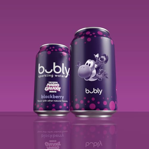 bubly Sparkling Water, The Super Mario Galaxy Movie Blackberry, Zero Sugar & Zero Calories, 12 Fl Oz Cans (Pack of 8), Packaging May Vary