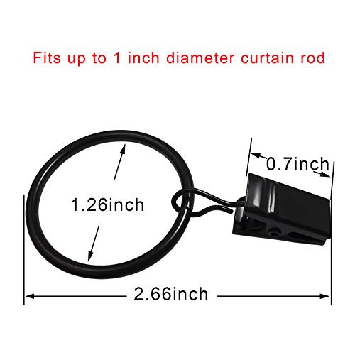 AMZSEVEN 40 Pack Curtain Rings with Clips, Drapery Clips with Rings, Drapes Rings 1.26 in Interior Diameter, Fits up to 1 in Curtain Rod, Black