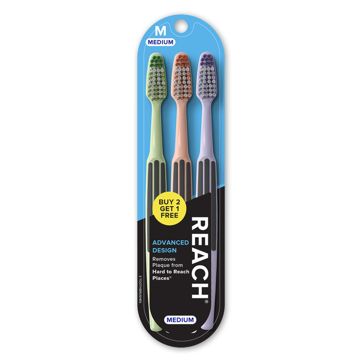Reach Advanced Design Toothbrush with Medium Bristles, 3 Count