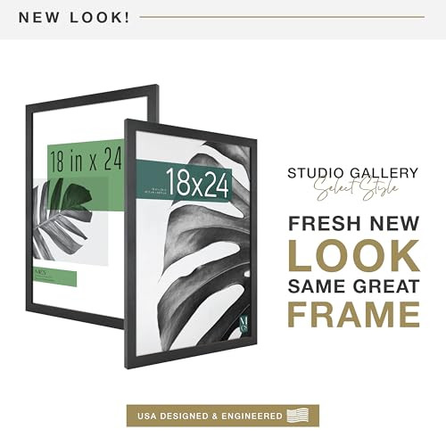 MCS Studio Gallery 18x24 Poster Frame Black Woodgrain Engineered Wood, Vertical & Horizontal Wall Hanging Large Picture Frame for Photos, Posters & A