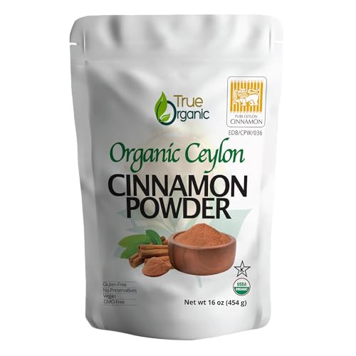 True Organic Pure Ceylon Cinnamon Powder, 1 lb, Premium Grade, Gluten Free, USDA & Kosher Certified, Organic Ground Cinnamon powder, Non-GMO, Ceylon