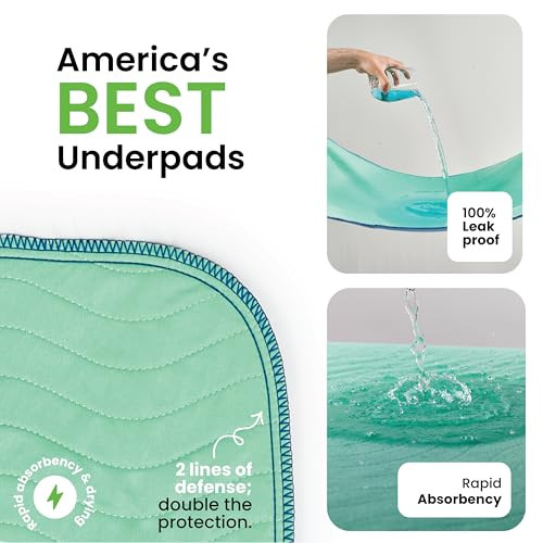IMPROVIA® Washable Underpads, 34" x 36" (Pack of 4) - Heavy Absorbency Reusable Bedwetting Incontinence Pads for Kids, Adults, Elderly, and Pets - Wa