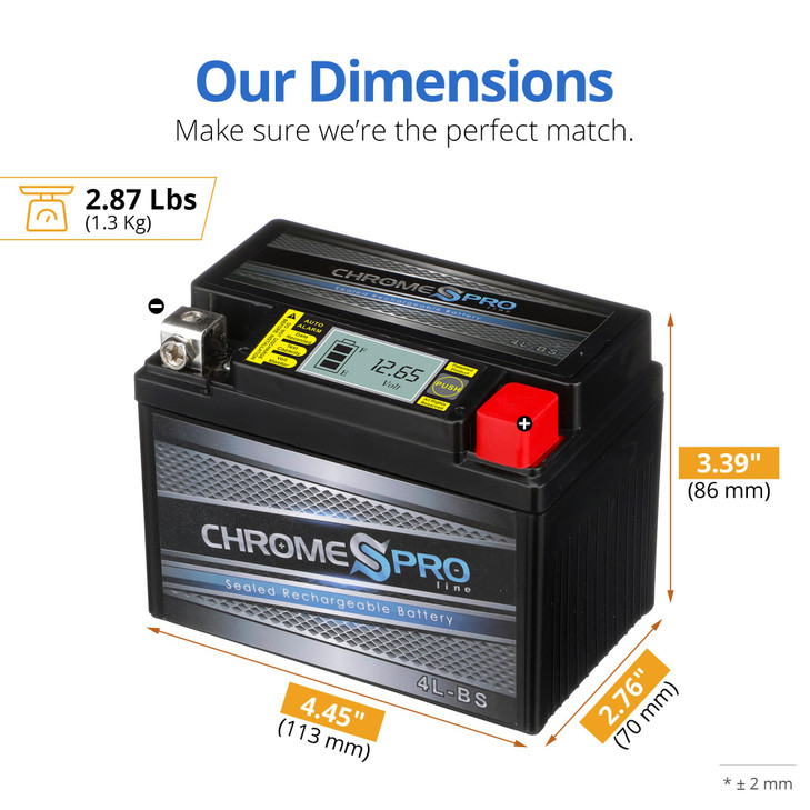 Chrome Pro iGel YTX4L-BS Maintenance-Free, LCD Display, 50CCA, 12V 3Ah Battery Replacement for ATV, Motorcycle, Jet Skis, Scooter, UTV, and More - Nu