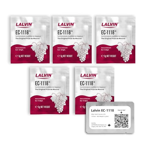 Lalvin EC-1118 Wine Yeast (5 Pack) - Champagne Yeast - Make Wine Cider Mead Kombucha At Home - 5 g Sachets - Saccharomyces cerevisiae - Sold by CAPYB