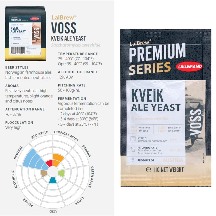 LalBrew VOSS Kveik Brewing Yeast (2 Pack) - Kveik Ale Yeast - Make Beer At Home - 11 g Sachets - Saccharomyces cerevisiae - Sold by CAPYBARA Distribu